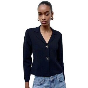 ZARA NWT FLOWER BUTTON KNIT CARDIGAN BLAZER SIZE L OFFICE CASUAL TRAVEL